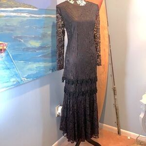 VTG Lady Helene,Black,Tiered-Lace Mourning Dress,Discerning Piece of Americana